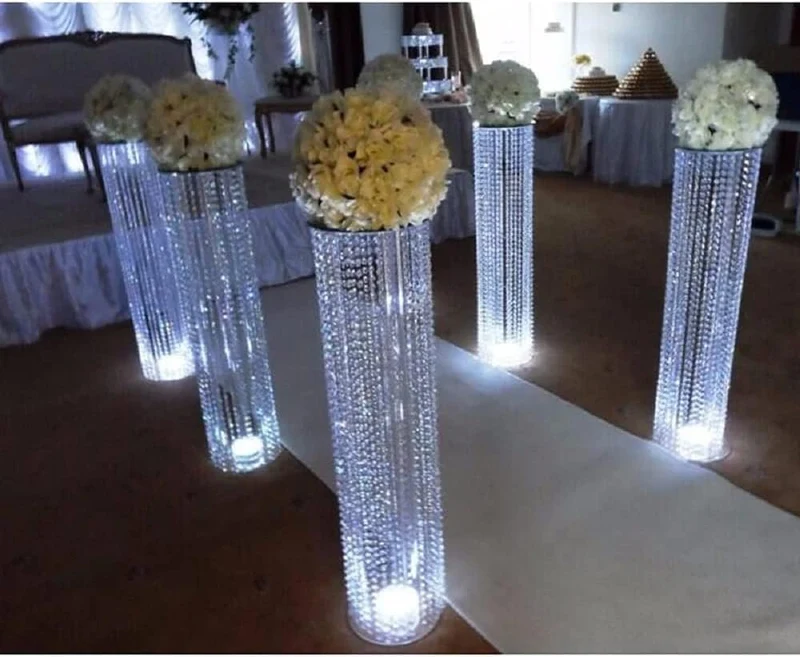 LANLONG Luxuriöse Kristall-Blumenständer für Hochzeit, Mittelstücke auf dem Boden, hoch, Metall, Blu