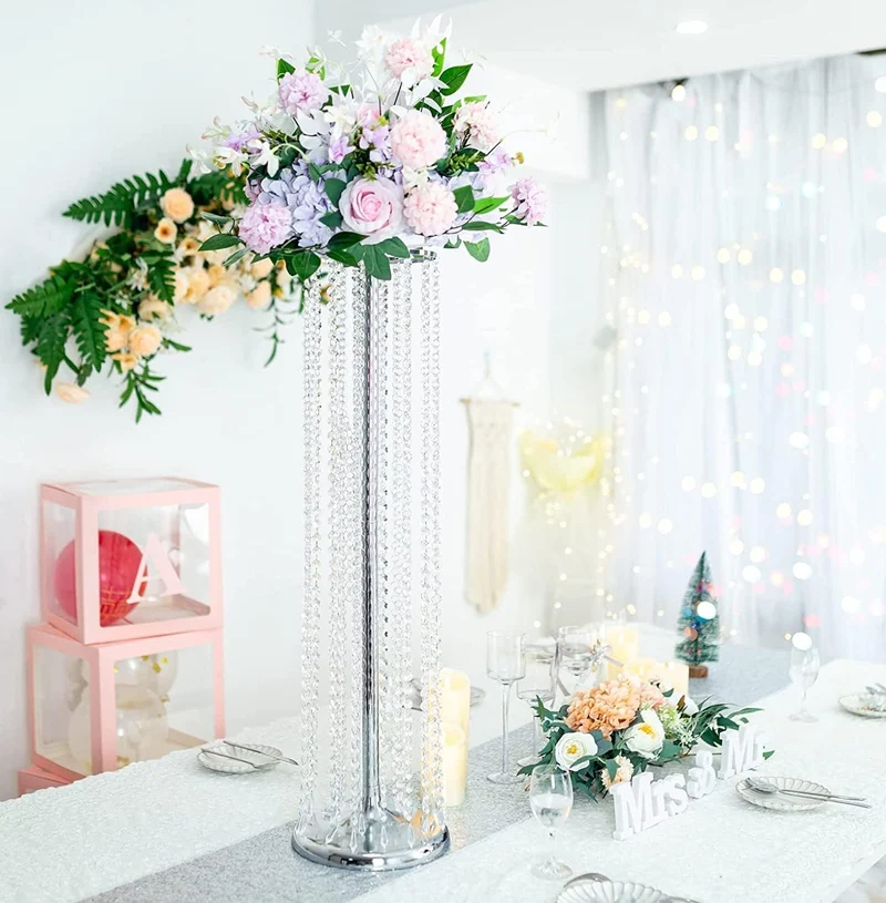 LANLONG Luxuriöse Kristall-Blumenständer für Hochzeit, Mittelstücke auf dem Boden, hoch, Metall, Blu