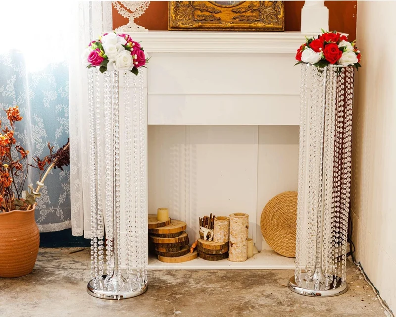 LANLONG Luxuriöse Kristall-Blumenständer für Hochzeit, Mittelstücke auf dem Boden, hoch, Metall, Blu