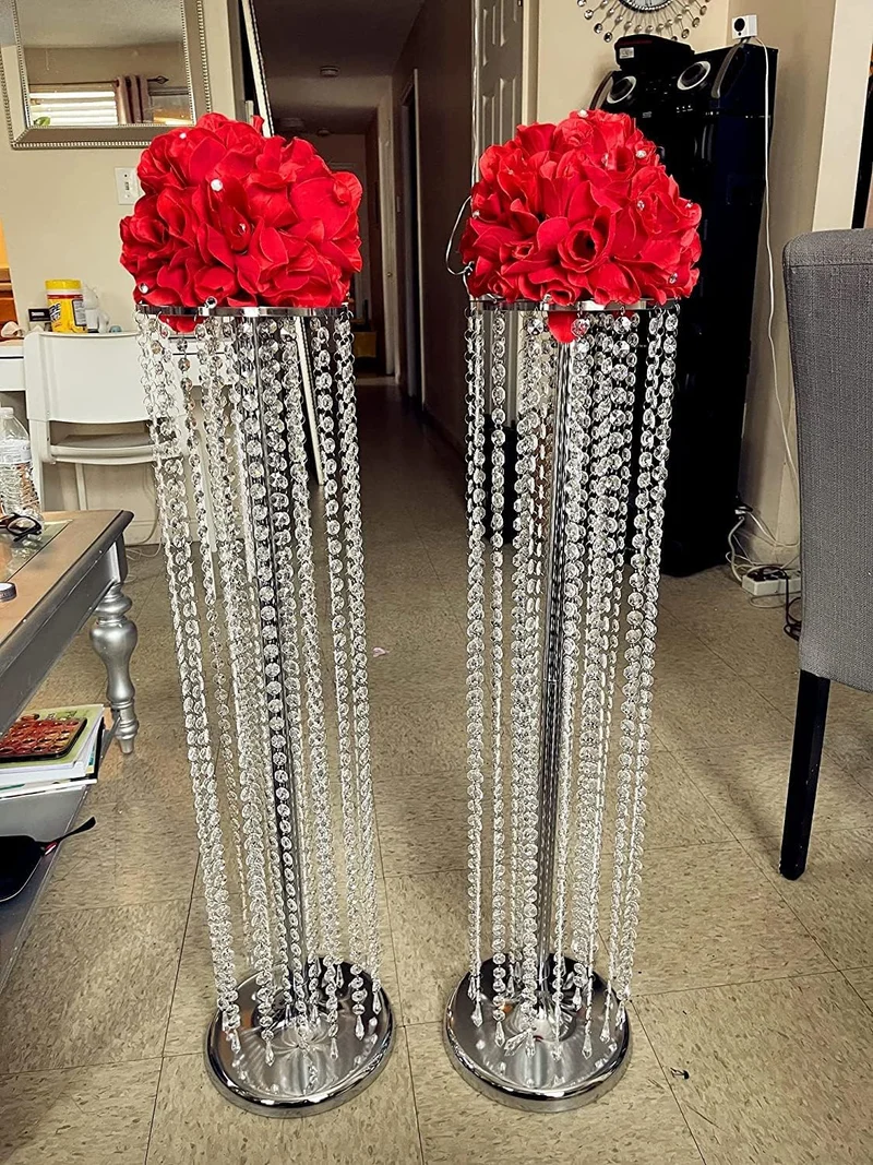 LANLONG Luxuriöse Kristall-Blumenständer für Hochzeit, Mittelstücke auf dem Boden, hoch, Metall, Blu