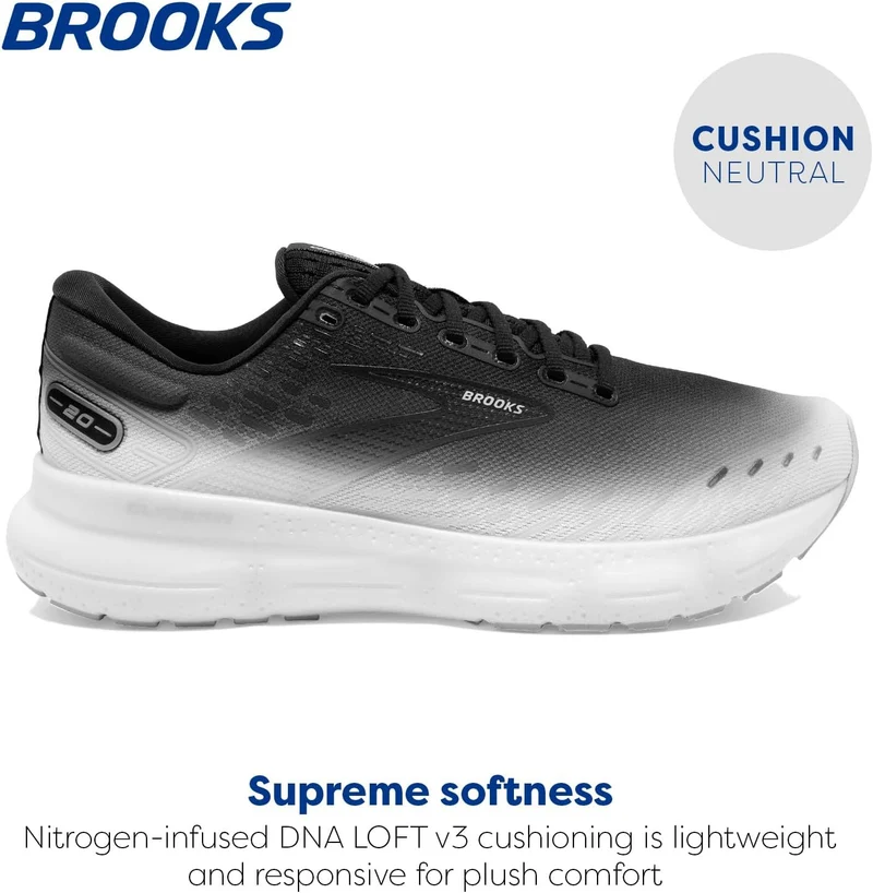 Brooks Herren Glycerin 20 Sneaker 40 EU Black Lilac White, 40 EU Black Lilac White