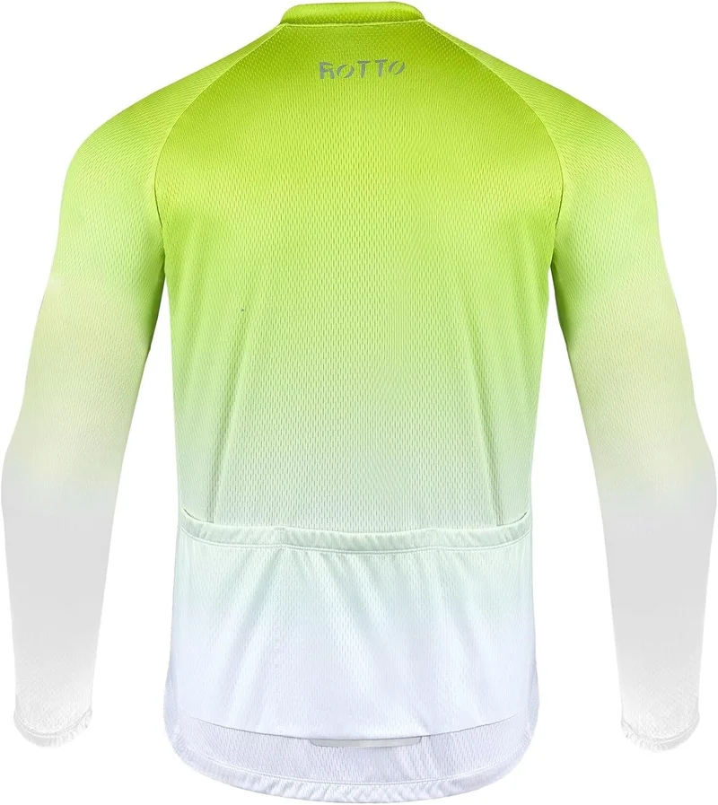 ROTTO Herren Radtrikot Fahrradtrikot Langarm Rennrad Trikot Farbverlauf Reihe S D1 Leuchtendes Grün-