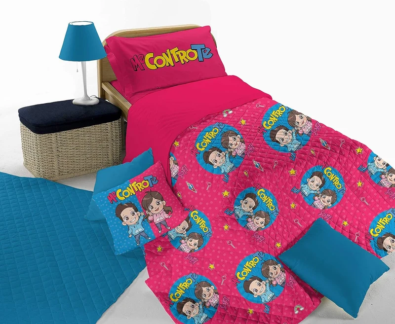 Me Contro Te Gesteppte Tagesdecke, Baumwolle, Fuchsia Fuchsia piazza e mezza, Fuchsia piazza e mezza