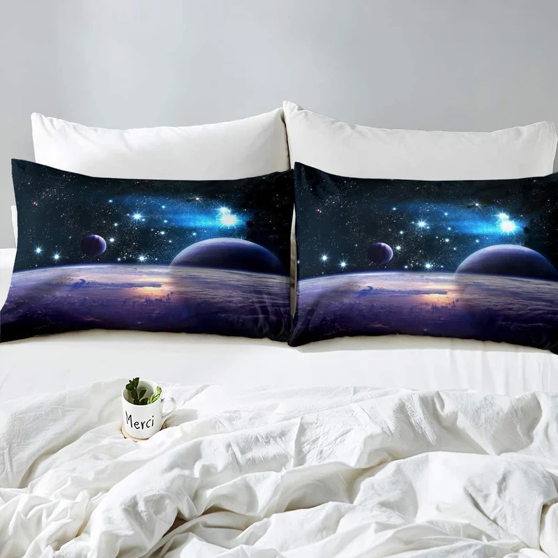 Loussiesd Kinder Bettwäsche Galaxy Sterne 135x200 cm + 80x80 cm 3D Print Betten Set Weltraum -Motiv