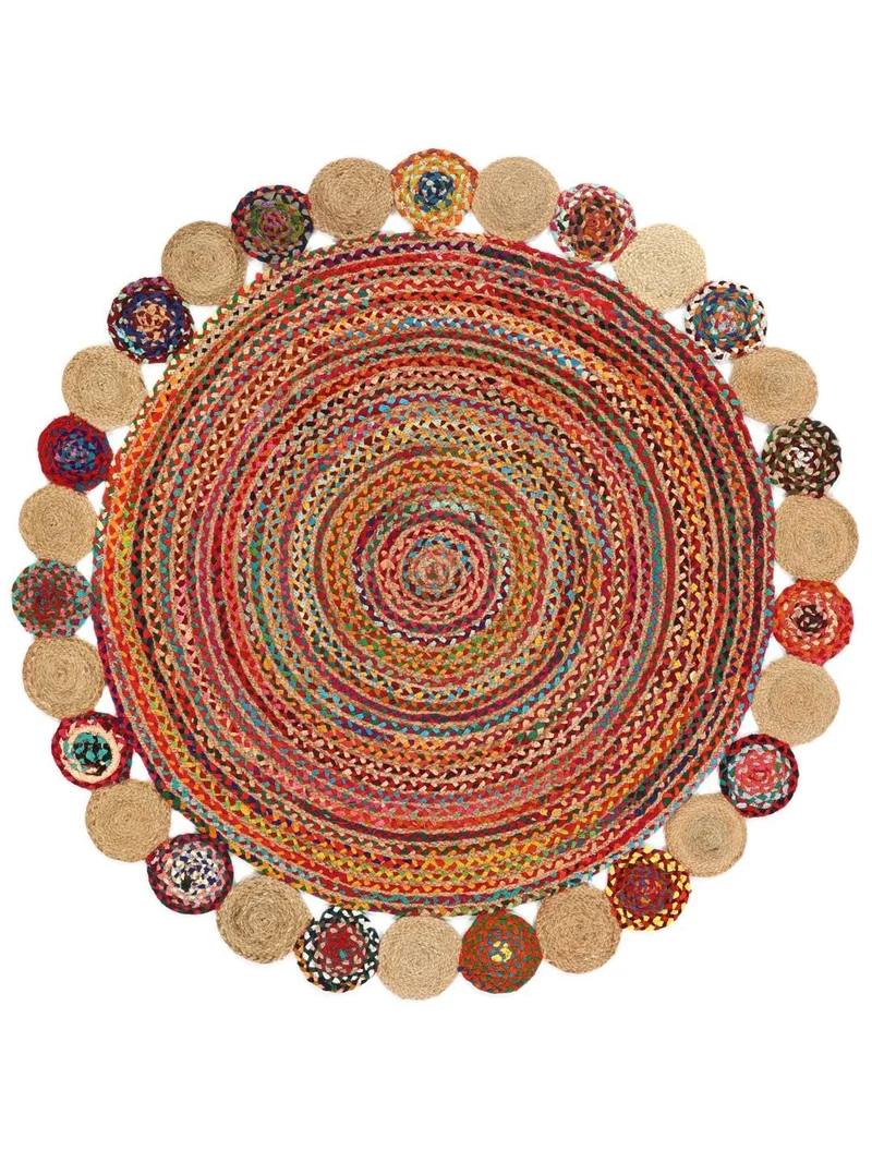 RugVista, Solana Dot Jute, Teppich, Mittelflor, ∅ 200 cm, Rund, Modern, Jute, Flur, Schlafzimmer, Kü