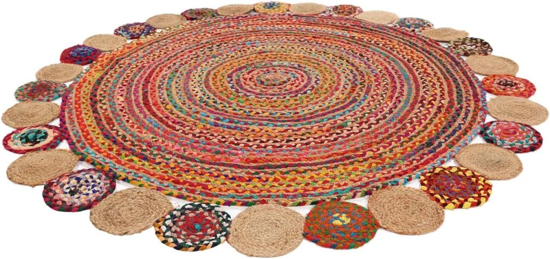 RugVista, Solana Dot Jute, Teppich, Mittelflor, ∅ 200 cm, Rund, Modern, Jute, Flur, Schlafzimmer, Kü