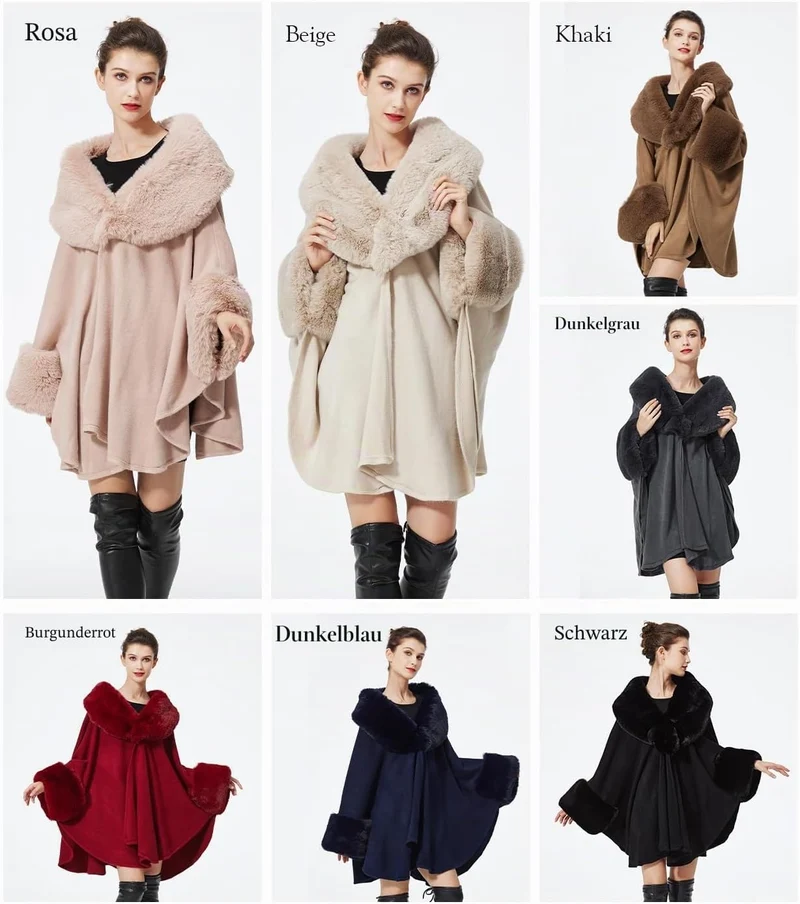 BEAUTELICATE Kunstpelz Poncho Stola Damen Umhang Cape Herbst Strickjacke Winter Mantel Mit Kunstfell