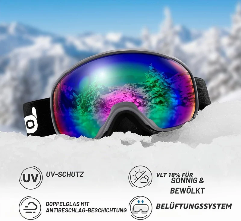 Odoland Skihelm und Skibrille Set Snowboardhelm mit Snowboardbrille für Damen und Herren Ski Goggles