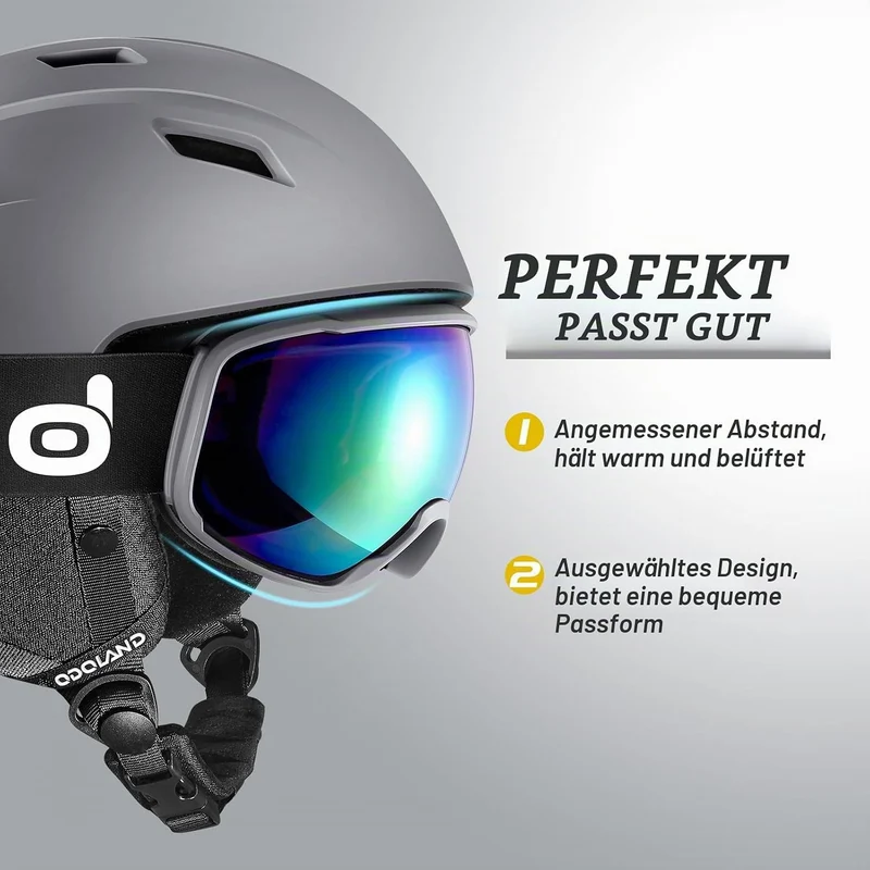 Odoland Skihelm und Skibrille Set Snowboardhelm mit Snowboardbrille für Damen und Herren Ski Goggles