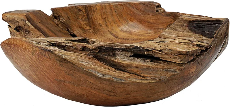 Cepewa Holzschale XL aus Teak Holz in Handarbeit gefertigt | Dekoschale | grosse Obstschale rund und