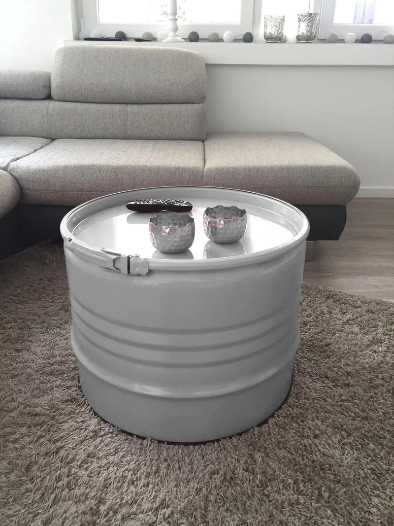 Fassmöbel Tisch Couchtisch Ölfass Beistelltisch mehrere Farben 45 cm hoch ø 57 cm Durchmesser (Grau