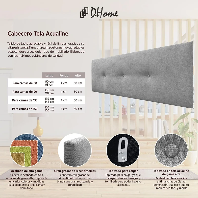 DHOME Kunstleder oder Acualine Stoff Kopfteil einfarbig mit Knöpfen gepolstert HIGH Range Luxus Bett