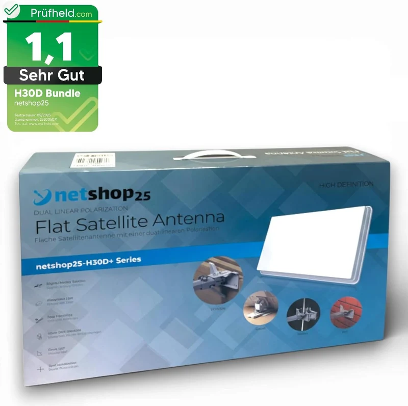 netshop 25 Set: SELFSAT H30D4+ Flachantenne Quad + Fensterhalterung + 4 Fensterdurchführung + 16 F-S