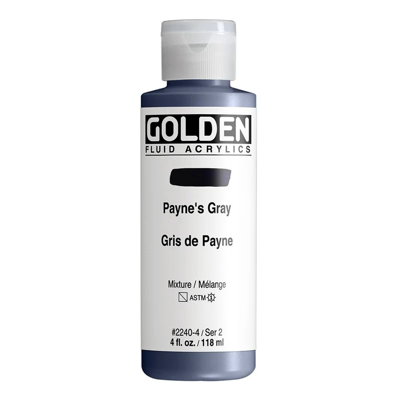 Golden Fluid Acrylics Acrylfarbe, 118 ml, Grau (Paynes Gray) 4 oz Bottle Paynes Gray, 4 oz Bottle Pa