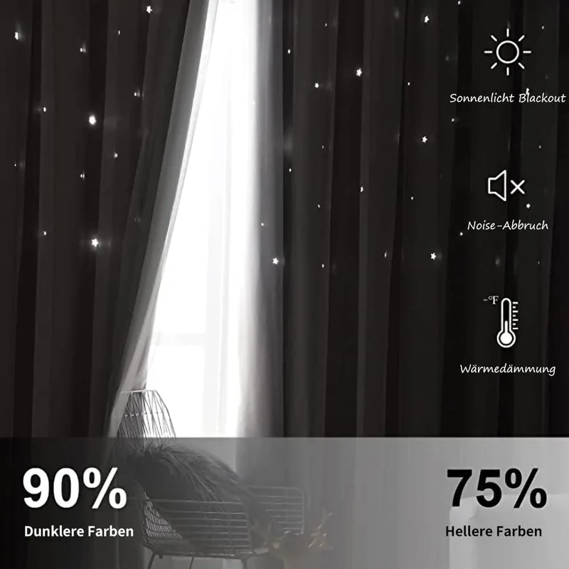 Nyescasa Verdunklungs Vorhänge Kinderzimmer Vorhang Doppellagige Gardienen mit Höhlen Sterne mit Voi