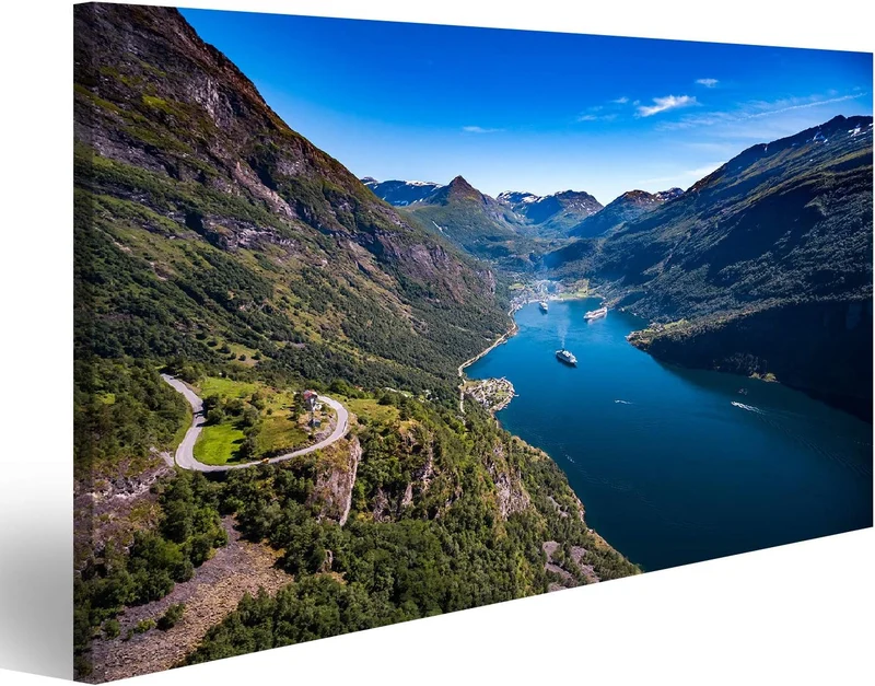 Bild auf Leinwand Geiranger Fjord Schöne Natur Norwegen Luftaufnahmen Storfjord (Grosser Fjord) Wand