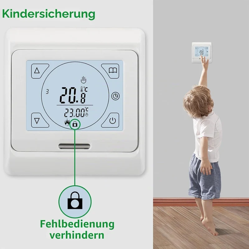 Wengart Digital Raumthermostat mit Touchscreen für elektrische Heizungen WG809,Unterputz Montage Woc