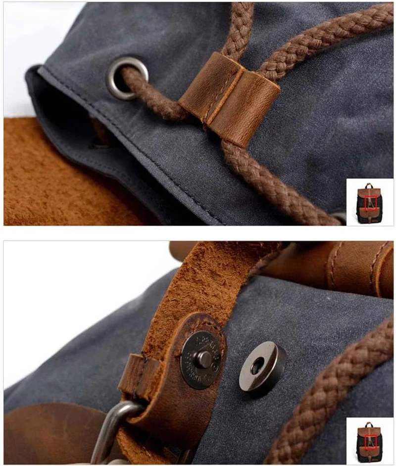 Neuleben Vintage Wasserdicht Rucksack Daypack aus Canvas Leder Damen Herren für Reise Outdoor Schule