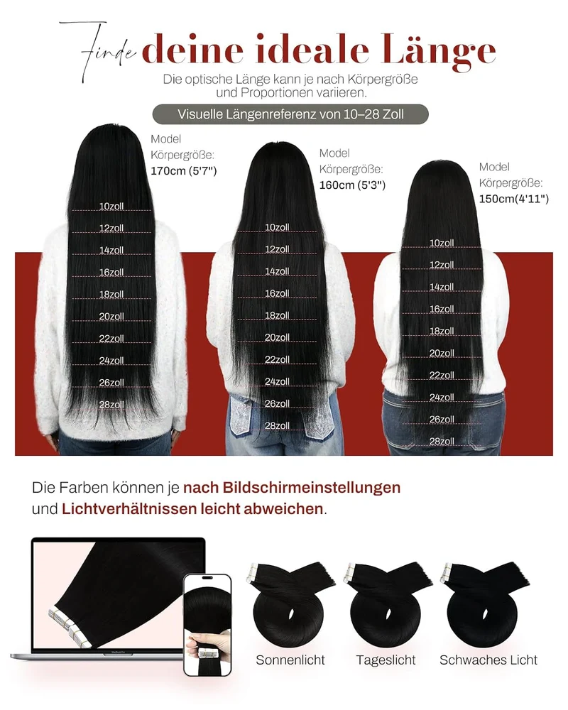 Moresoo Tape in Extensions Echthaar Schwarz Remy Echthaar Tape Haarextension Schwarz #1 Doppelseitig