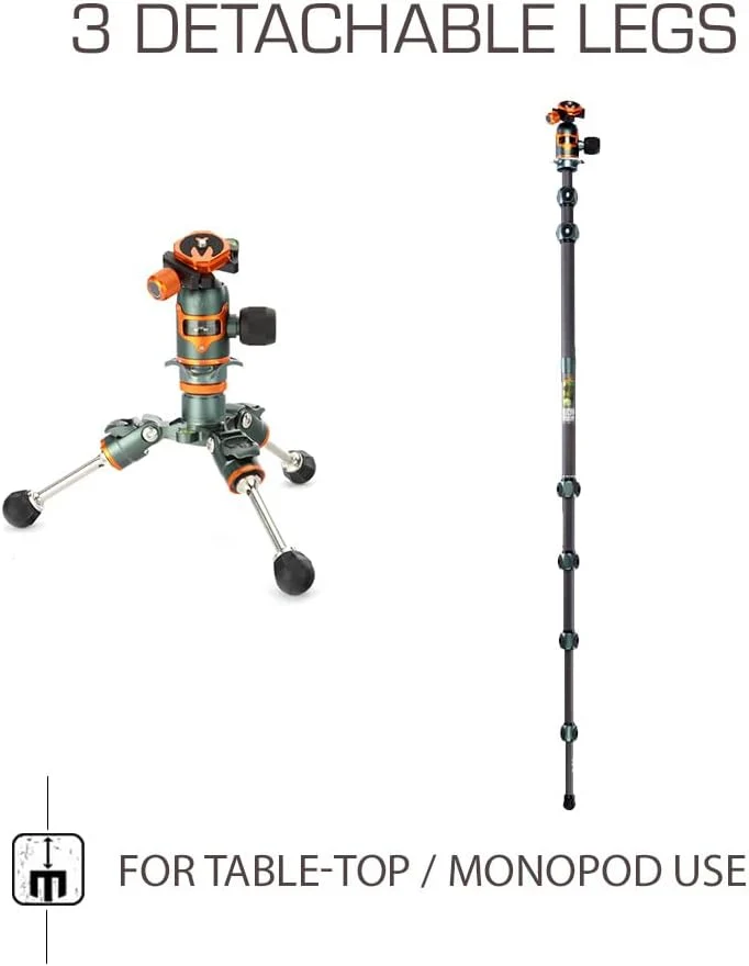 3 Legged Thing Legends Bucky Stativ aus Carbon – Reisetaugliches, verstellbares Kamerastativ mit 3 a