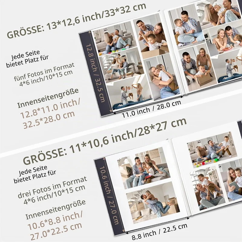 Vienrose Fotoalbum, selbstklebend, 10,2 x 15,2 cm, 12,7 x 17,8 cm, 21,6 x 27,9 cm, Scrapbook mit Met
