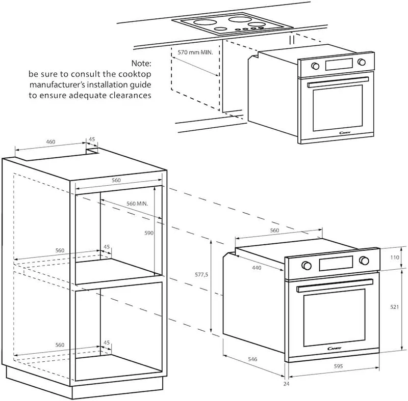 Candy Idea FIDC N100, Statischer Ofen, 70 l, 2100 W, 1 Tablett und 1 Gitter, Aqua-Reinigung, 4 Funkt