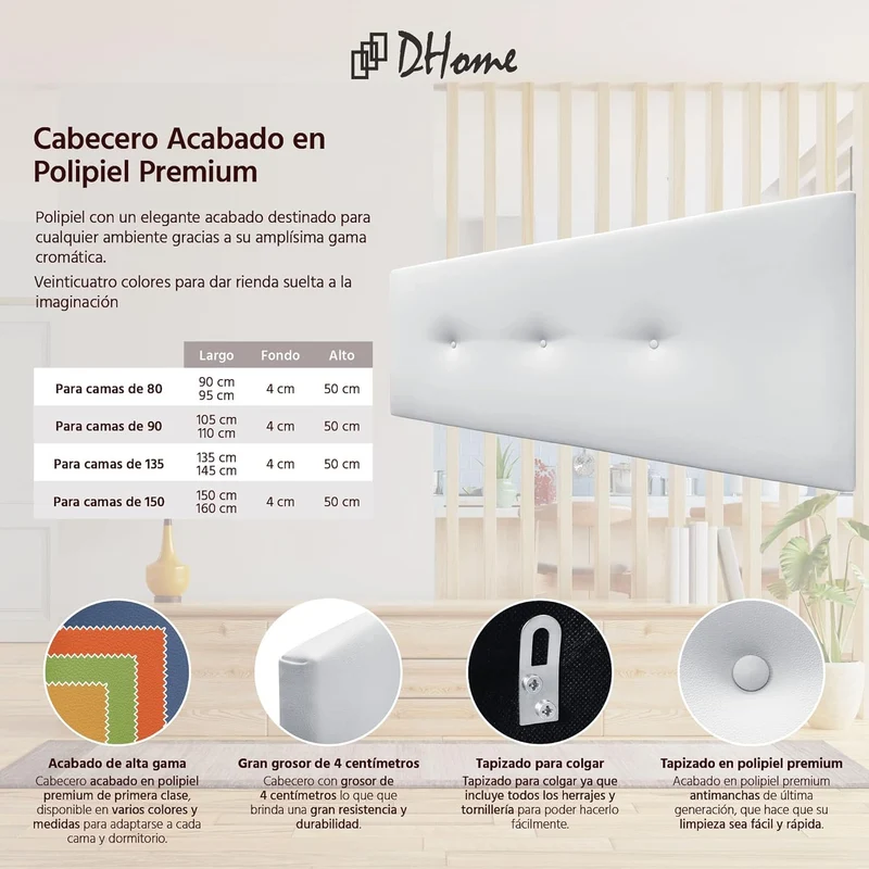 DHOME Kunstleder oder Acualine Stoff Kopfteil einfarbig mit Knöpfen gepolstert HIGH Range Luxus Bett