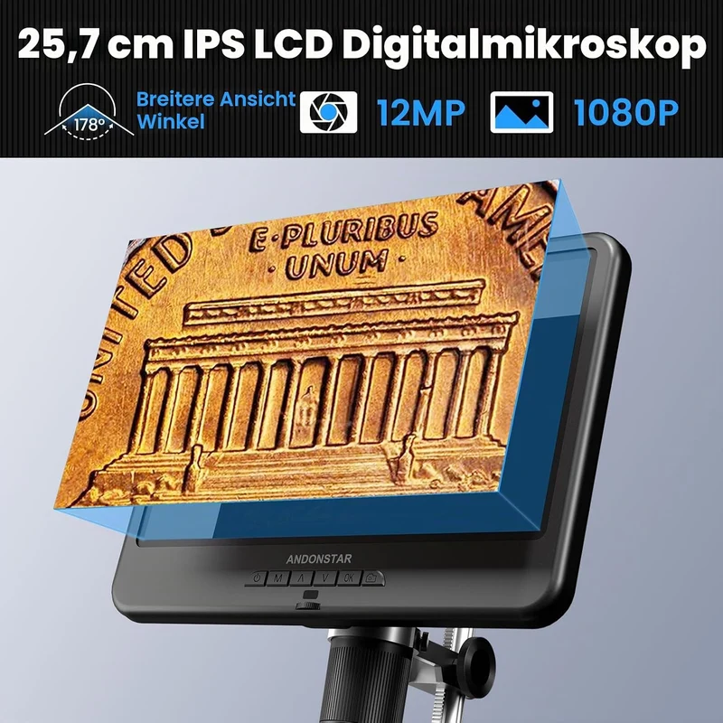 Andonstar AD210 10,1 Zoll LCD Digitales Mikroskop zum Löten, Münzmikroskope Vollansicht für Fehlermü