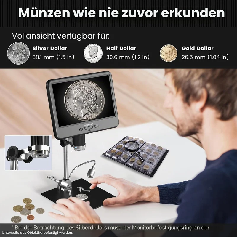 Andonstar AD210 10,1 Zoll LCD Digitales Mikroskop zum Löten, Münzmikroskope Vollansicht für Fehlermü