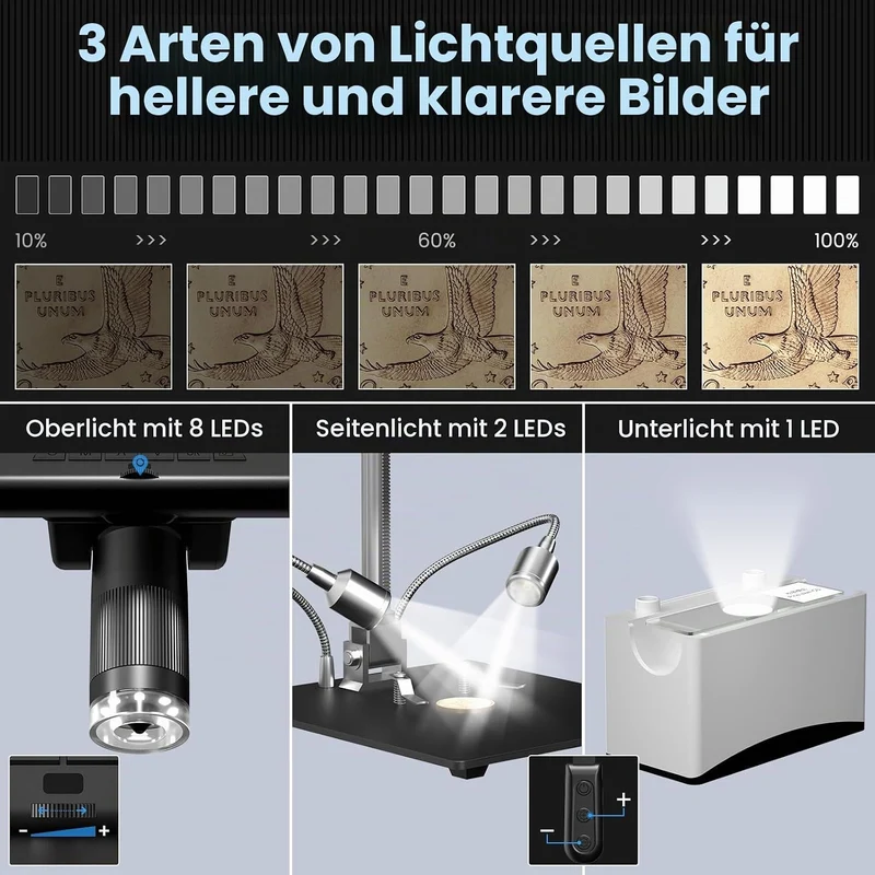 Andonstar AD210 10,1 Zoll LCD Digitales Mikroskop zum Löten, Münzmikroskope Vollansicht für Fehlermü