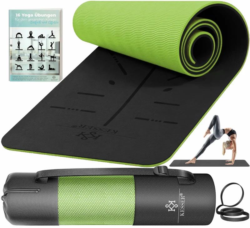 KESSER® Gymnastikmatte mit Tragegurt rutschfest TPE Yogamatte Gepolstert & rutschfest Fitnessmatte,