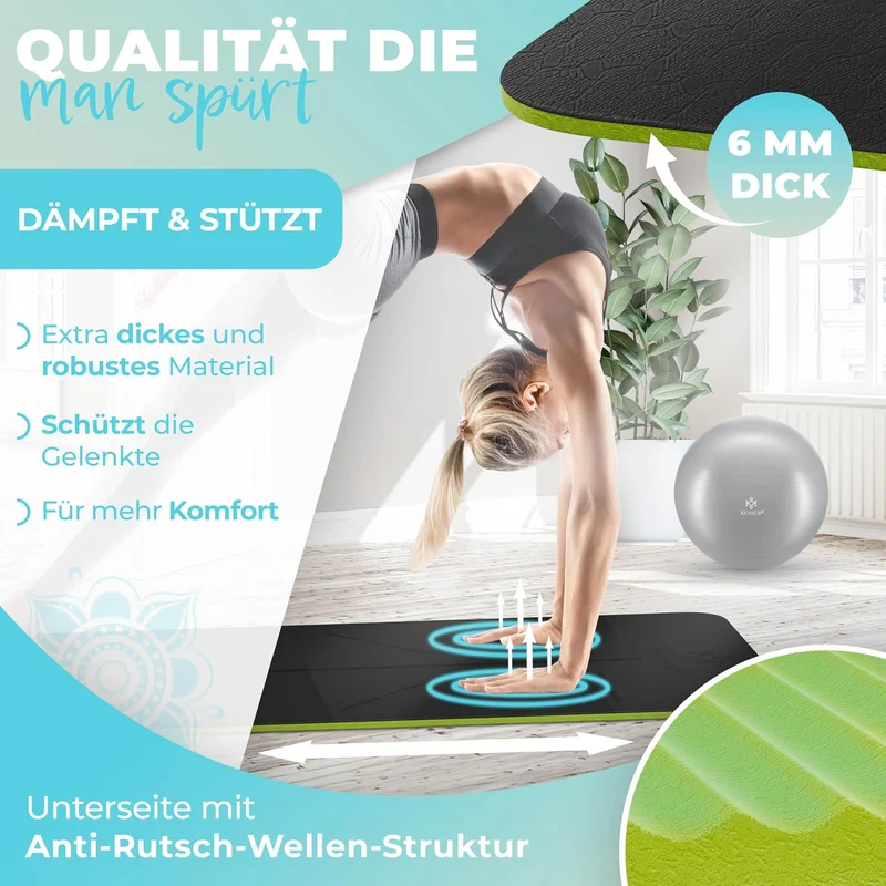 KESSER® Gymnastikmatte mit Tragegurt rutschfest TPE Yogamatte Gepolstert & rutschfest Fitnessmatte,