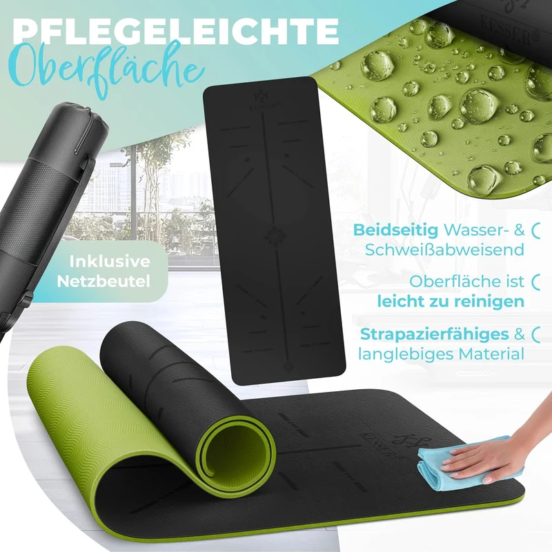 KESSER® Gymnastikmatte mit Tragegurt rutschfest TPE Yogamatte Gepolstert & rutschfest Fitnessmatte,