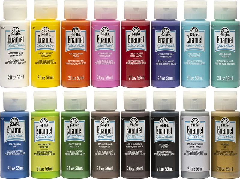FolkArt PROMOGLS16 Glänzendes Acryl-Emaille-Bastelfarben-Set für Anfänger und Künstler, ungiftige Fo