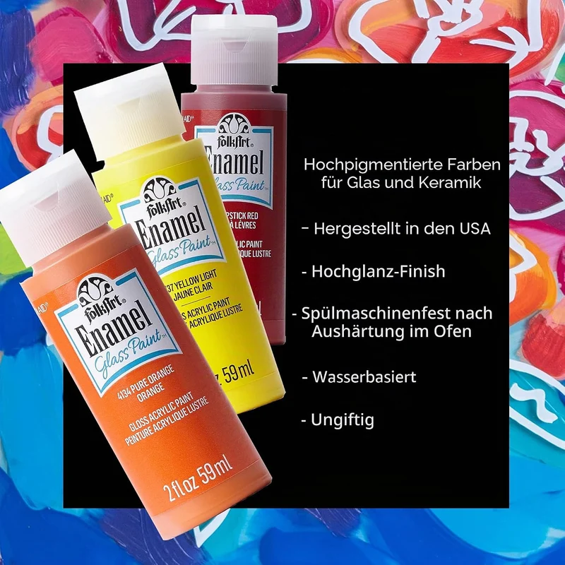 FolkArt PROMOGLS16 Glänzendes Acryl-Emaille-Bastelfarben-Set für Anfänger und Künstler, ungiftige Fo