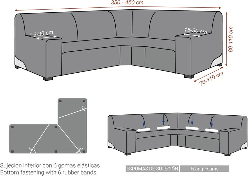 Milica Bezug für Ecksofa aus anpassbarem Stoff, normale Grösse (bis zu 450 cm), Farbe 10 Schwarz 10