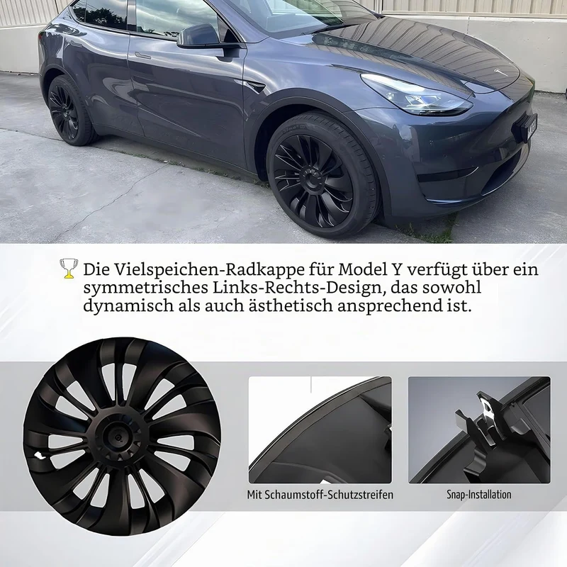 KAVANIC passend für Tesla Model Y Radabdeckung, Radkappe 19 Zoll, Mattschwarz, unterstützt Logo-Symm