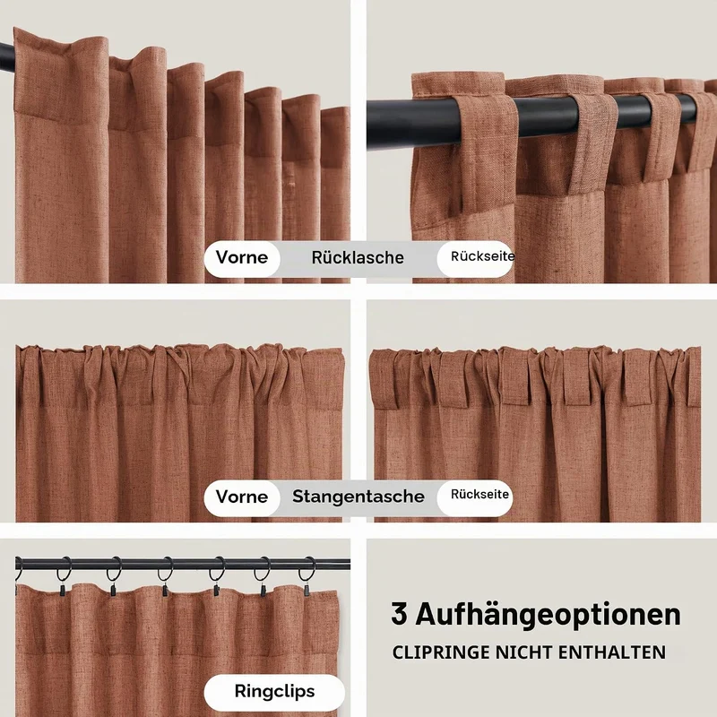 Terrakotta-Leinen-Vorhänge, transparent, 132 x 274 cm, für Schlafzimmer, 2 Paneele, Set auf der Rück