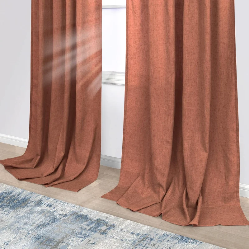 Terrakotta-Leinen-Vorhänge, transparent, 132 x 274 cm, für Schlafzimmer, 2 Paneele, Set auf der Rück