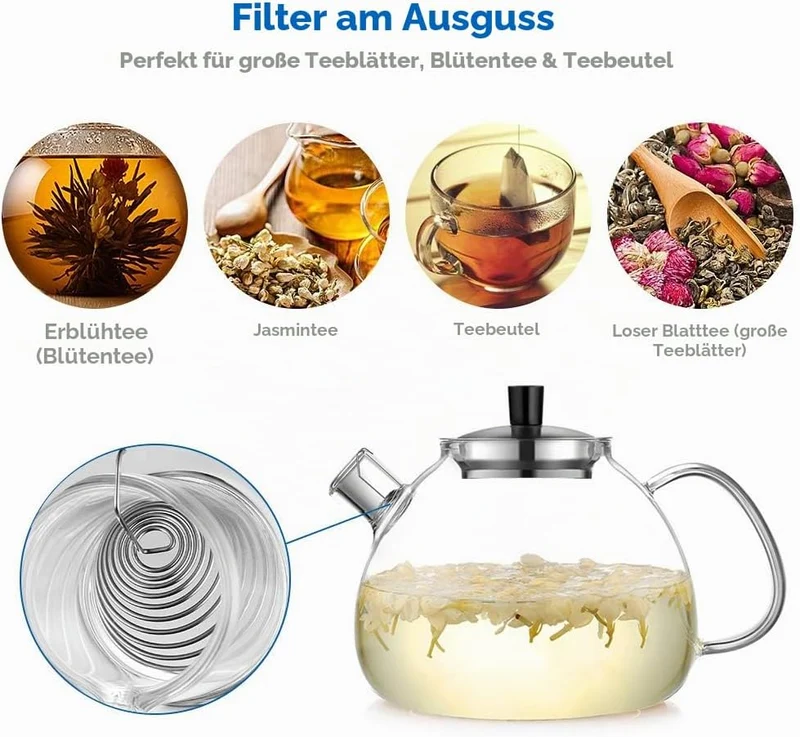Ecooe 1500ml Teekanne mit Stövchen Teebereiter Glas und Teewärmer Teekanne Suit 1500ml Teekanne mit
