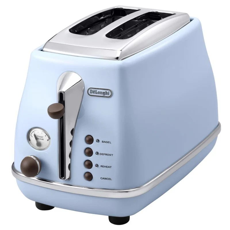 De'Longhi Toaster Icona Vintage CTOV2103.AZ - 2-Schlitz-Toaster mit Brötchenaufsatz, Edelstahl in el