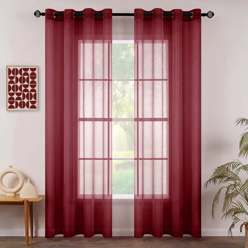 MIULEE Sheer Voile Vorhang Weihnachtsdeko mit Ösen Transparente Optik Gardine Ösenvorhang Ösenschal