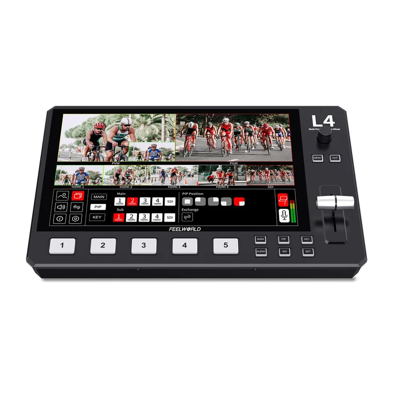FEELWORLD L4 10,1 Zoll Touchscreen Video Switcher 10,1 Zoll Touchscreen, Echtzeit-Vorschau 5 Eingang