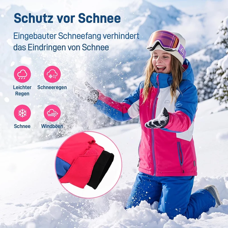 SMONTY Mädchen Skijacke, wasserdicht, warm, mit Kapuze, Schnee-Wintermantel für Kinder 140-152 Rot,