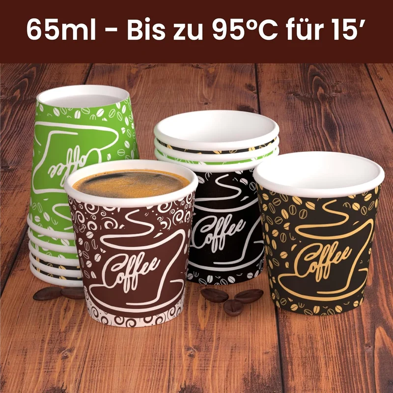1000 Kaffeebecher aus Papier, 65 ml, CoffeeCUP Mix Umweltfreundliche Biologisch Abbaubare Einwegbech