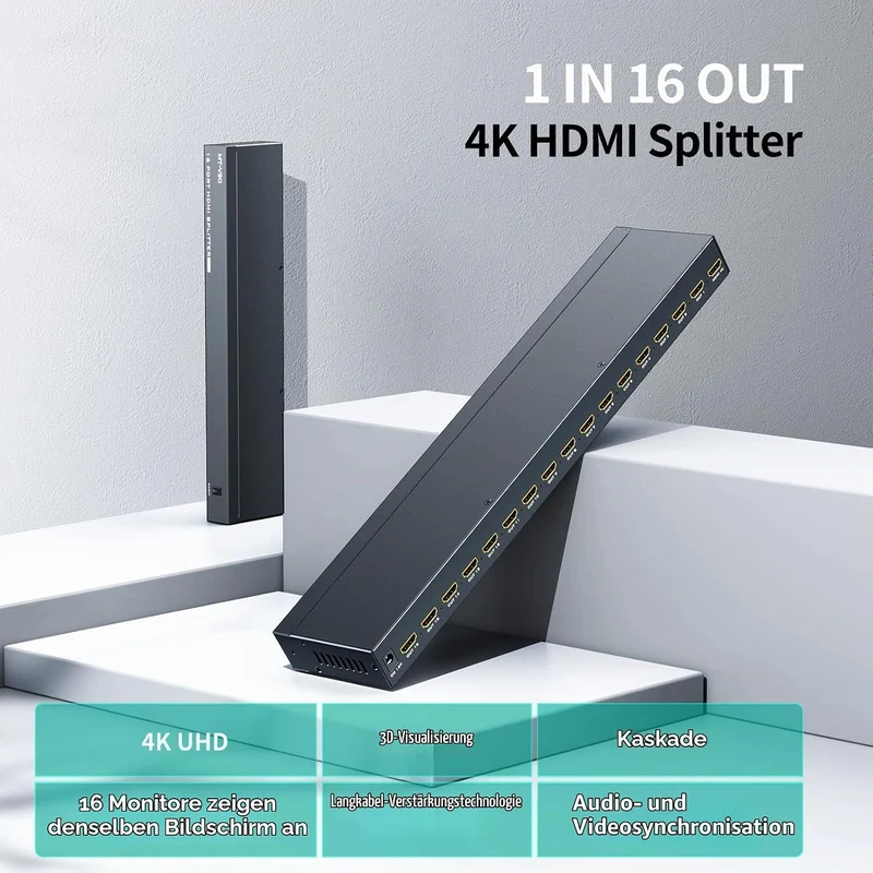 MT-VIKI 1x16 HDMI Splitter 1 in 16 Out Gleichzeitig HDMI Splitter 16 Monitore Mirror Unterstützt 4K
