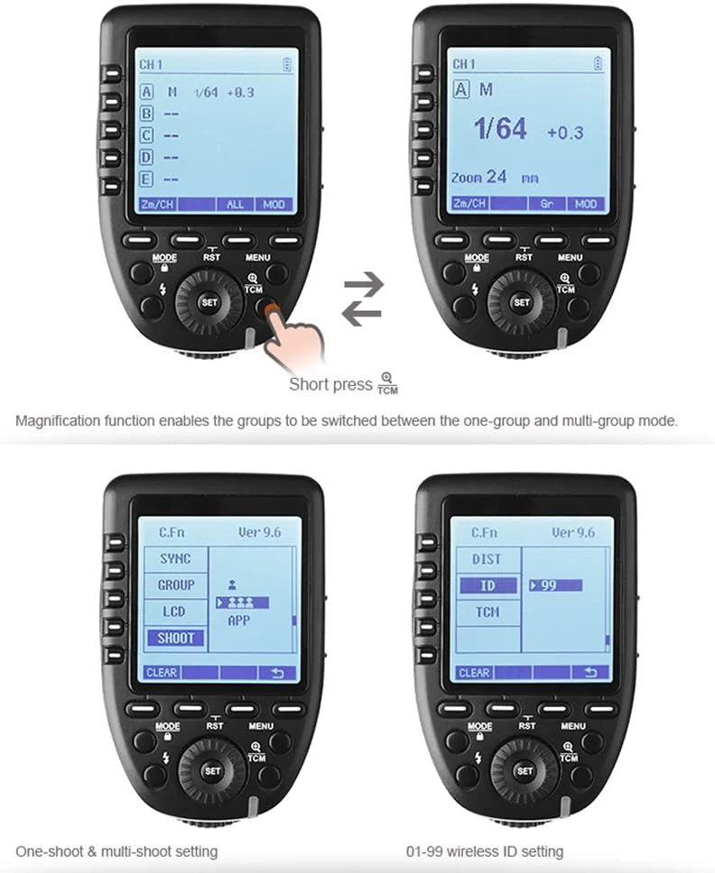 Godox Xpro-F TTL Drahtloser Blitzauslöser ， 2.4G 1 / 8000s HSS TTL Konvertierungshandbuch TCM-Funkti