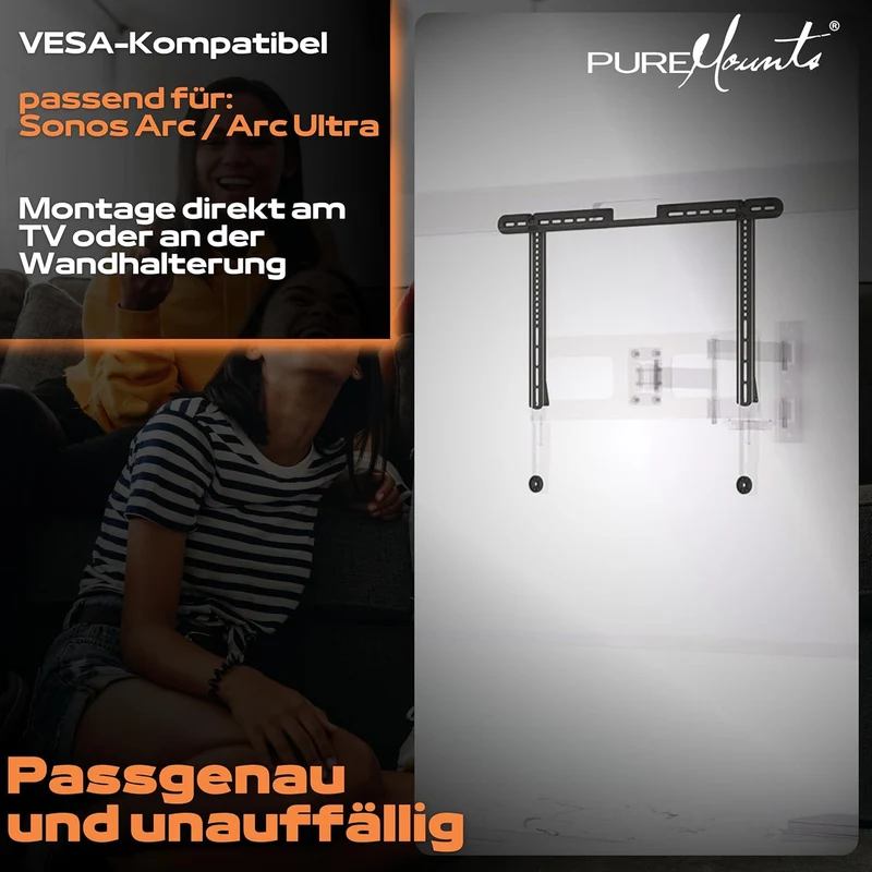 PureMounts Lautsprecher-Halterung zur direkten Montage am TV, kompatibel mit Sonos Arc, Traglast: 10