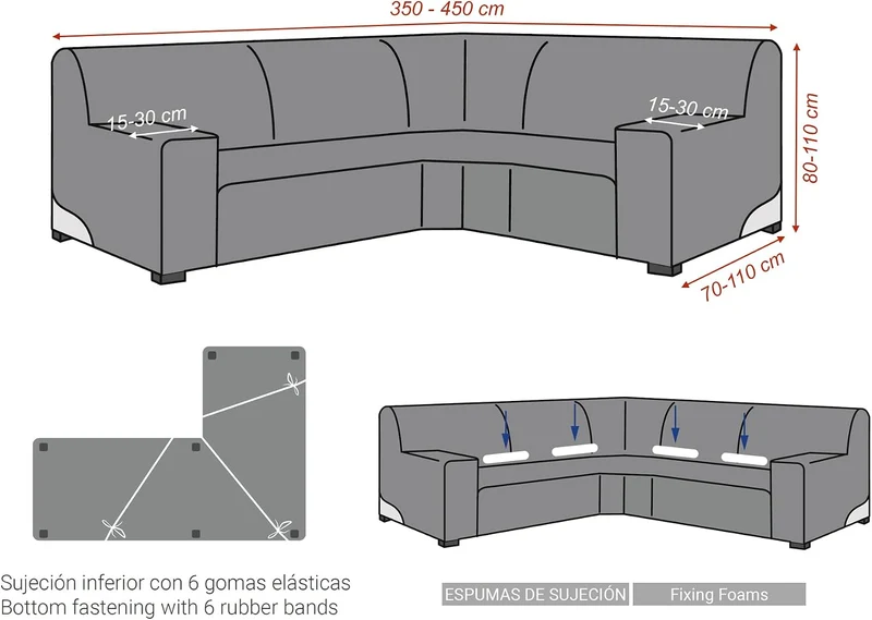 Milica Bezug für Ecksofa aus anpassbarem Stoff, normale Grösse (bis zu 450 cm), Farbe 16 Dunkelgrau