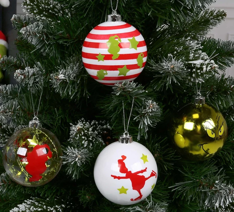 Der Grinch Weihnachtskugelset, Christbaumschmuck, aus Kunststoff 25 Stück Einheitsgrösse Set 3., Set